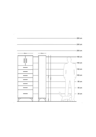 Arges Dolap Tek Raflı 7 Çekmeceli 2 Kapaklı 88x30x182 Antrasit-aytaşı Antrasit