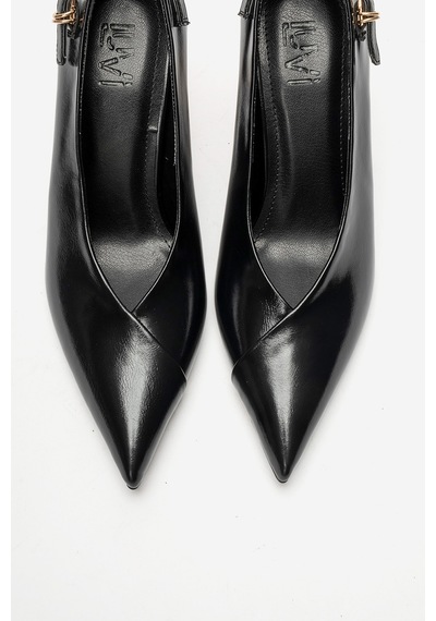 Luvi Shoes Polly Siyah Cilt Kadın Topuklu Ayakkabı