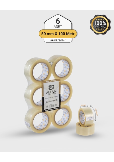 6 Adet 50 Mm X 100 Mt Şeffaf Koli Bandı Güçlü Yapışkan Paketleme Bantı