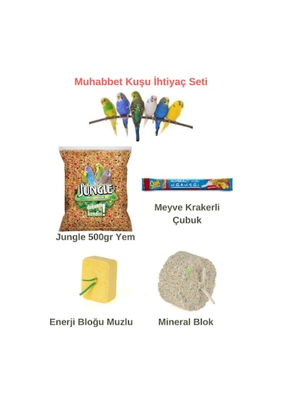 Muhabbet Kuşu Ihtiyaç Seti Muhabbet Yem+ Guik Meyve Krakeri Enerji Bloğu +mineral Blok