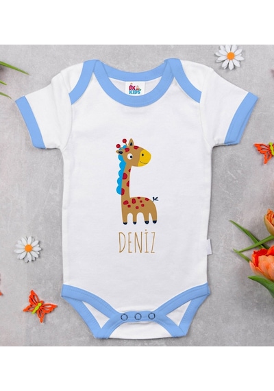 Bitmeyenkartus Bk Kids Kişiye Özel Mavi Bebek Body Zıbın - Model 149 Çok Renkli