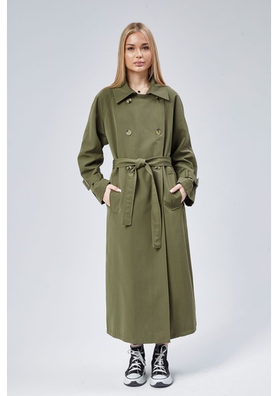 Kadın Oversize Kuşaklı Trençkot Haki