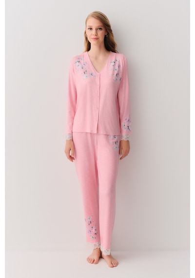 Suwen Jane Maskülen Pijama Takımı Sh26216660b1111 Pembe Puantiyeli