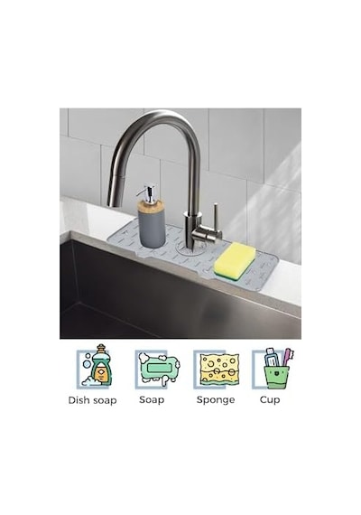 Silikon Musluk Matı Su Geçirmez Lavabo Kenar Damlatmaz Altlık Düzenleyici Mat Altın