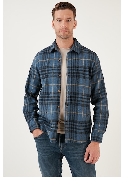 Buratti Ekoseli Uzun Kollu Slim Fit Kışlık Erkek Gömlek Cf21W112844 Indigo