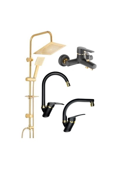 Armilla Kare Gold Robot Duş Seti, Siyah Gold Banyo, Siyah Gold Lavabo Ve Mutfak Bataryası Musluğu Diğer