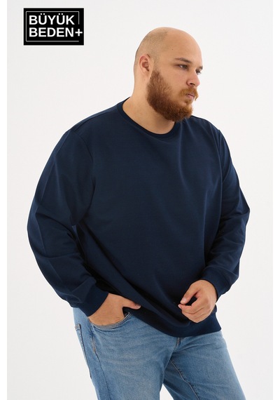 Superlife Erkek Büyük Beden Bisiklet Yaka İnce Sweatshirt Regular Fit %64 Pamuklu Spr26bsw956 Lacivert