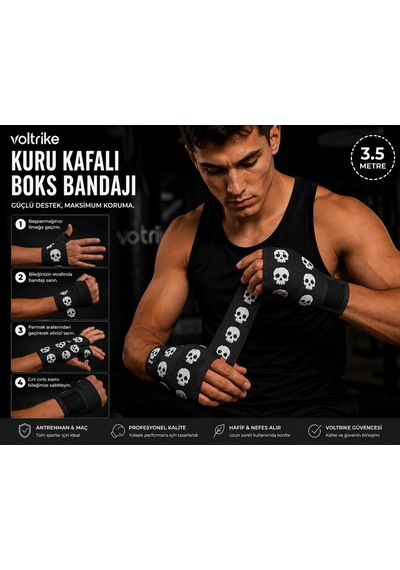 Voltrike Kuru Kafalı Boks-kickbox-muay Thai-sanda El Bandajı Siyah 3.5 Metre Çok renkli
