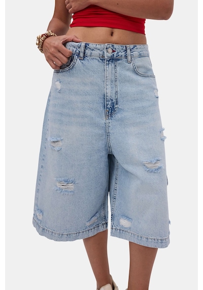 it's basic Kadın Kot Rengi 12s6-3 Tasarım Baggy Bermuda Denim Şort Çok Renkli