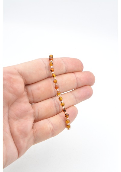 Hakiki Doğal Makrome Model Damla Kehribar Bileklik 4 Mm Sarı - Siyah