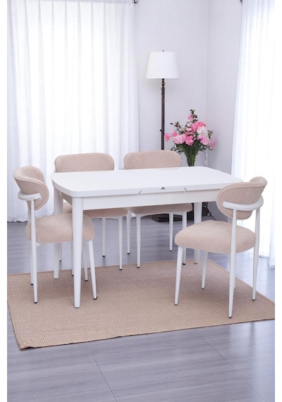 Nehir Polo Lak Panel Açılır Mutfak Masa Takımı 75x130cm beyaz