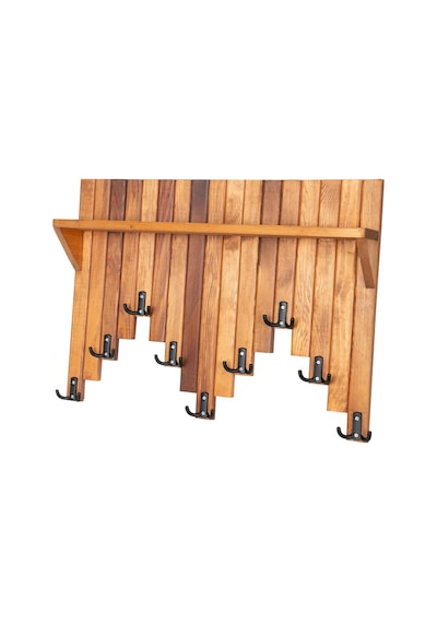 Ahşap Duvar Ve Kapı Askısı Elbise Askılık Raflı Piyano Model 9 Askılı 50x69x9 Cm Meşe