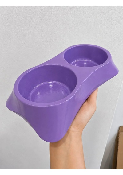 İkili Model Beton Kedi Köpek Mama Ve Su Kabı 24cm 12cm 5cm - Mor