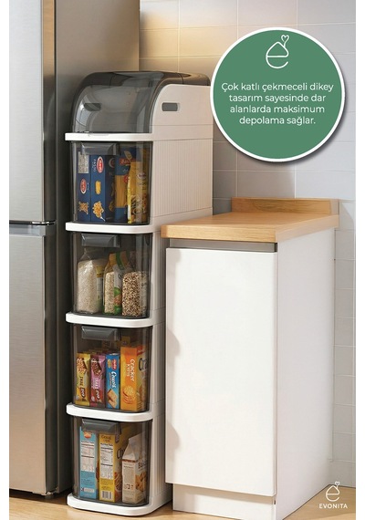 Pro Slim 4 Katlı Çekmeceli Organizer Dolap Çekmeceli Erzak Dolabı Mutfak Banyo Kiler Düzenleyici Renkli