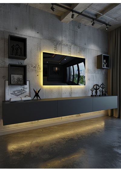 Resital Duvara Monte Ledli 270 Cm Tv Ünitesi Duvar Raflı - Ll6024 Antrasit