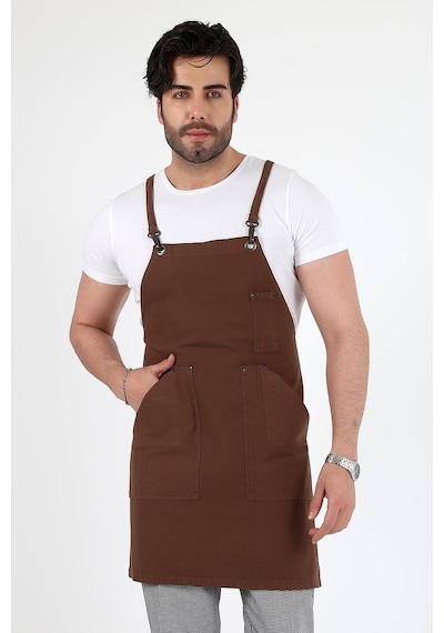 Barista Askılı Önlük Kanguru Cepli - Kahve-12779 Kahve