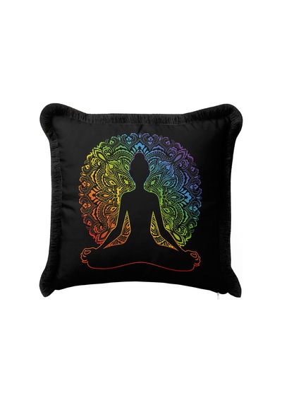 Chakra Enerjisi Saçaklı Yastık Kılıfı - Meditasyon Temalı Bohem Siyah Püsküllü Kırlent Kılıfı Sisli Limon Sarısı Chakra Enerjisi Saçaklı Yastık Kılıfı - Meditasyon Temalı Bohem Siyah Püsküllü Kırlent Kılıfı Sisli Limon Sarısı