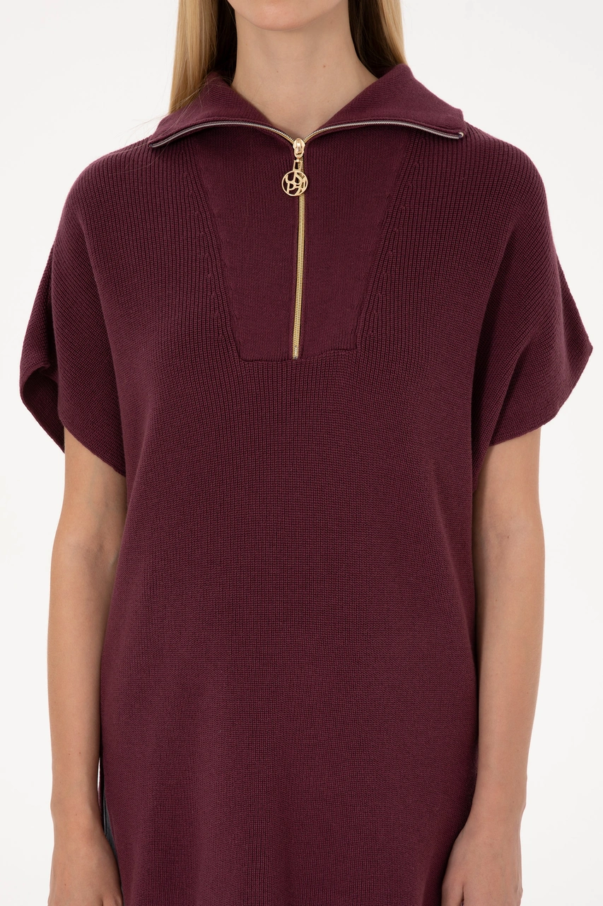 U.S. Polo Assn. Kadın Bordo V Yaka Fermuarlı Süveter 50317570-VR177