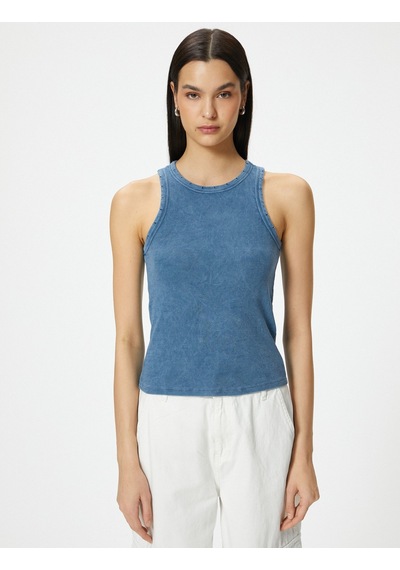 Koton Fitilli Atlet Halter Yaka Basic Soluk Efektli Mavi 4sak10263ek 4SAK10263EK624
