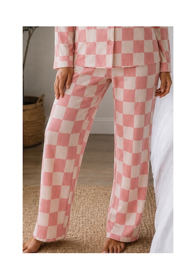 Fit Women Kadın Örme Gömlek Yaka Pembe Pijama Takımı