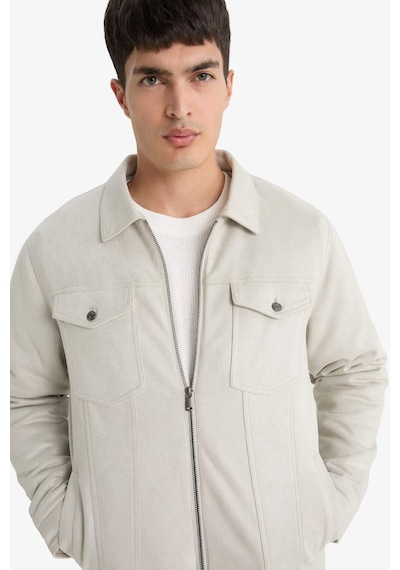Defacto Slim Fit Dar Kesim Gömlek Yaka Fermuarlı İç Cepli Süet Mevsimlik Baharlık Ceket Mont A3254ax25aubg766 Bej
