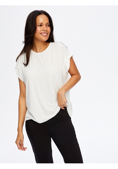 Omuzu Zincir Detaylı Modelli Tshirt W26tsh091 Uw26tsh09173 Ekru