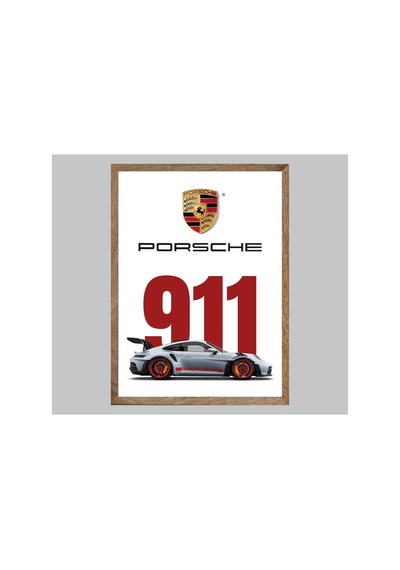 Porsche Doğal Ahşap Çerçeveli Tek Parça Dekoratif Tablo Çok Renkli - 818983155 Çok Renkli