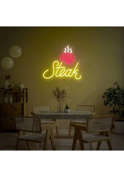 Steak Yazılı Ve Şekilli Neon Tabela Çok Renkli