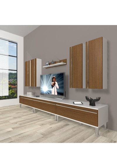 Decoraktiv Eko 8d Mdf Krom Ayaklı Tv Ünitesi Tv Sehpası Beyaz - Ceviz