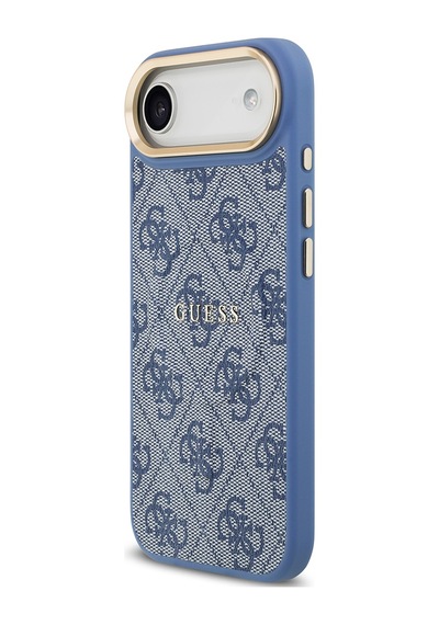 Apple Uyumlu iPhone 17 Air Kılıf Guess Lisanslı M-safe Şarjlı Gold Kamera Çerçeveli Pu Deri Yazı Logolu Mavi Mavi
