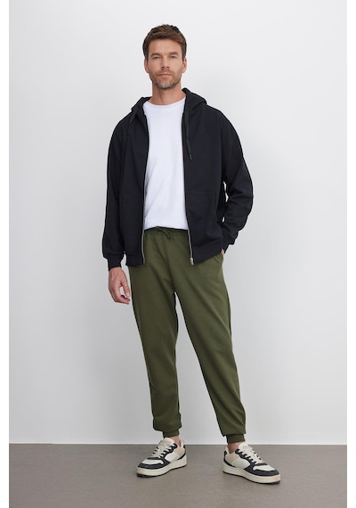 Tudors Erkek Regular Fit Klasik Kesim Beli Bağcıklı Jogger Cepli Lastikli Paça Haki Eşofman Altı-40066 Haki