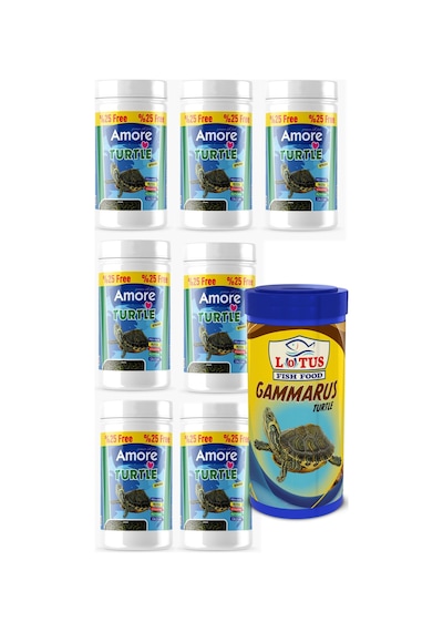 Amore Turtle Green Sticks 7 x 125 ML + Gammarus Su Kaplumbağası Yemi 250 ML