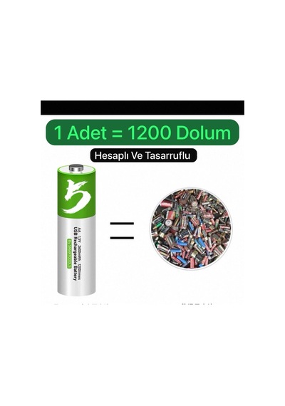 Aa Kalem Pil Type-c Şarjlı 1.5v 2800mwh Lityum Şarj Edilebilir 2 Li Pil Seti