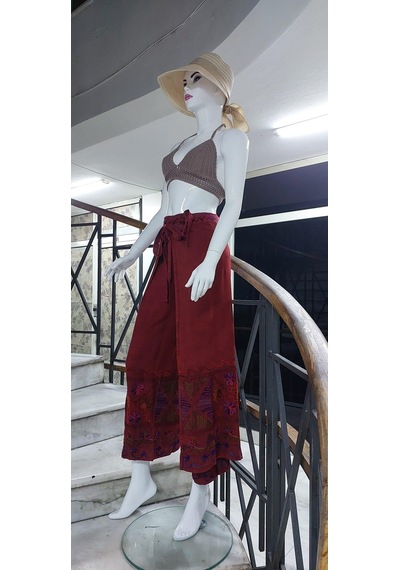 Eren Style Otantik Nakış İşlemeli Harem Şalvar Bulmaca Pantolon 103 Cm -8719 Kiremit