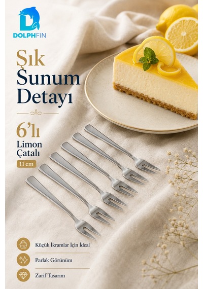 6 Lı Paslanmaz Çelik Limon Çatalı Seti 11 Cm Mini İkram Ve Sunum Çatalı Gümüş