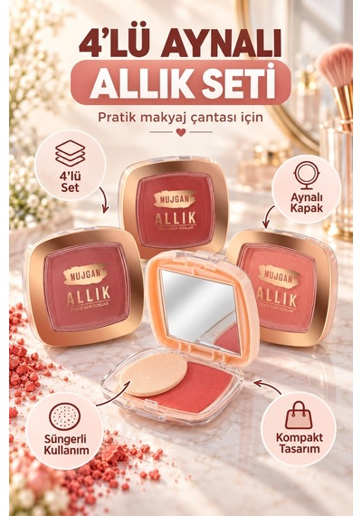 4 Lü Aynalı Allık Seti Çok Renkli