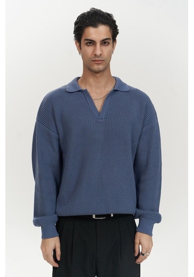 Mai Collection Mai Studios Co. Magnus Polo Yaka İndigo Erkek Triko Kazak İndigo