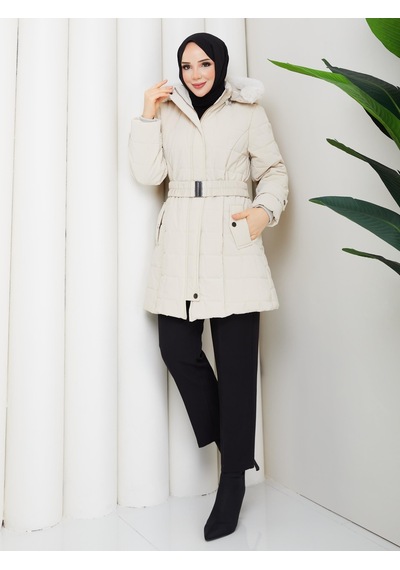 Eslemnur Nova Kumaş Şişme Mont 85cm Bej