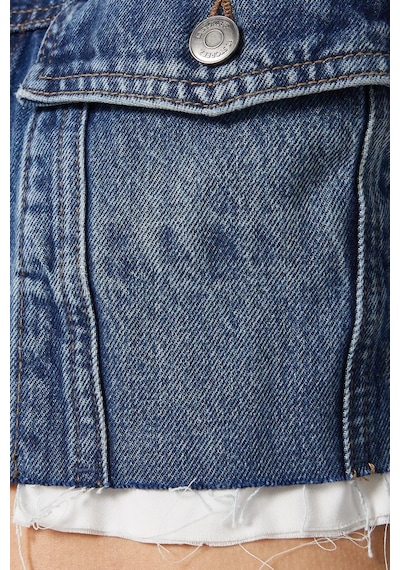 12storeez Cropped Denim Kadın Ceket, Ham Paça Ve 13.5oz Kumaşla Yazlık Şıklık Mavi