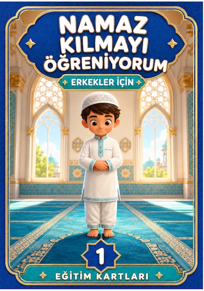 Erkek Çocuklar İçin Zincirli Abdest Ve Namaz Kartları 50 Kart + Silinebilir Kalem