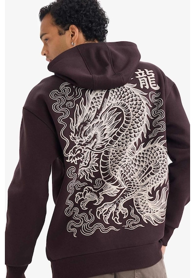 Defacto Boxy Fıt Kapüşonlu Baskılı Sweatshirt F8188ax26spbn337 Kahve-bn337