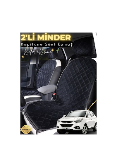Hyundai İx35 Uyumlu 2'li Süet Oto Koltuk Minderi Terletmez Universal Oto Koltuk Kılıfı A2 Siyah