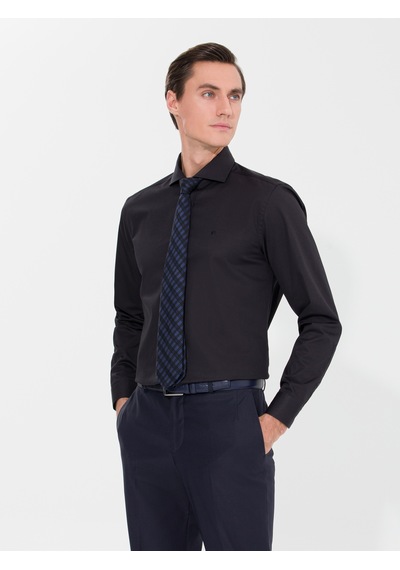 Cacharel Siyah Slim Fit %100 Pamuk İtalyan Basic Gömlek