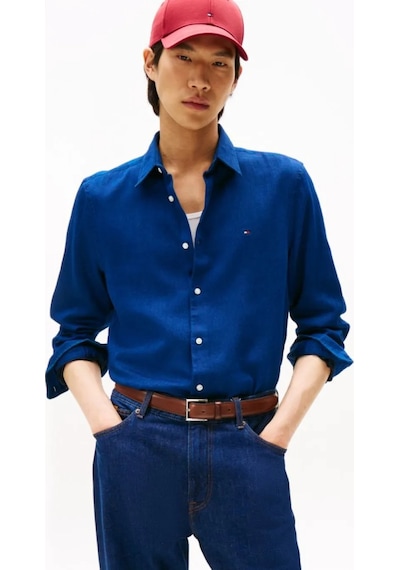 Tommy Hilfiger Sateen Indıgo Sf Shırt Erkek Mavi Gömlek - Mw0mw40498