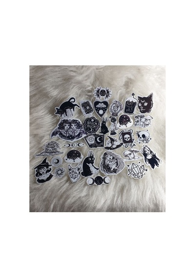 30'lu Gothic Witcher Grunge Sticker Seti - Etiket Seti Scrapbook Bullet Journal Siyah
