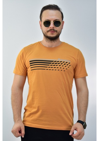 Escetic Erkek Hardal Slim Fit T-Shirt-3298 Hardal