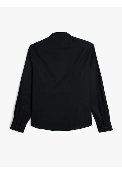 Koton Pamuklu Düğmeli Yaka Slim Fit Uzun Kollu Gömlek Siyah 5wam60051hw Siyah