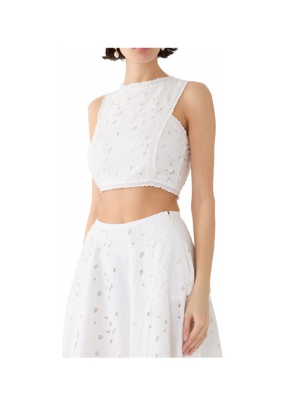 Pearl And Caviar Dantel Detaylı Kısa Üst Off White