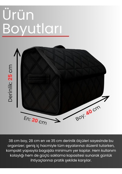 Araç Bagaj Düzenleyici Organizer Tay Tüyü Kaymaz Cırt Bantlı Geniş Hacimli Çanta A3