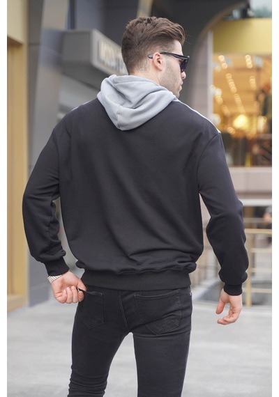 Madmext Siyah Kapüşonlu Desenli Sweatshirt 6022 Siyah